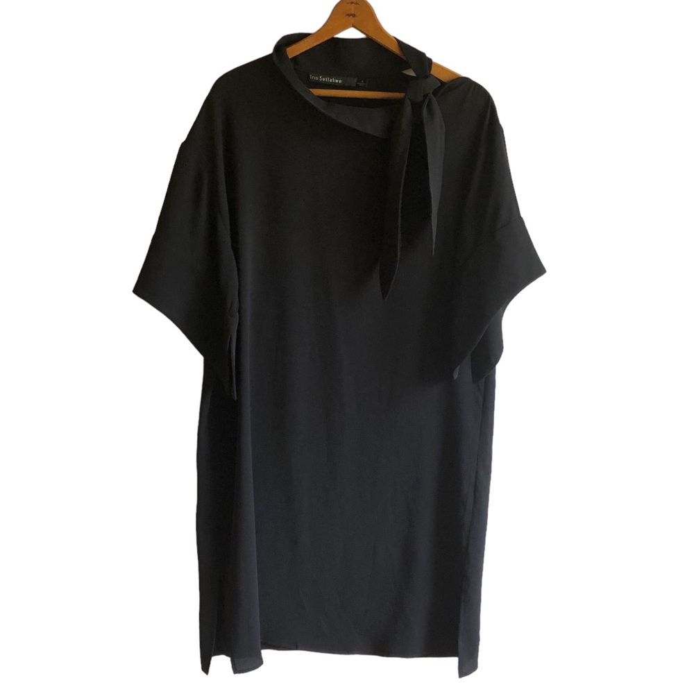 Iris Setlakwe Dress Size 8 Black Neck Tie Short Sleeve Lightweight